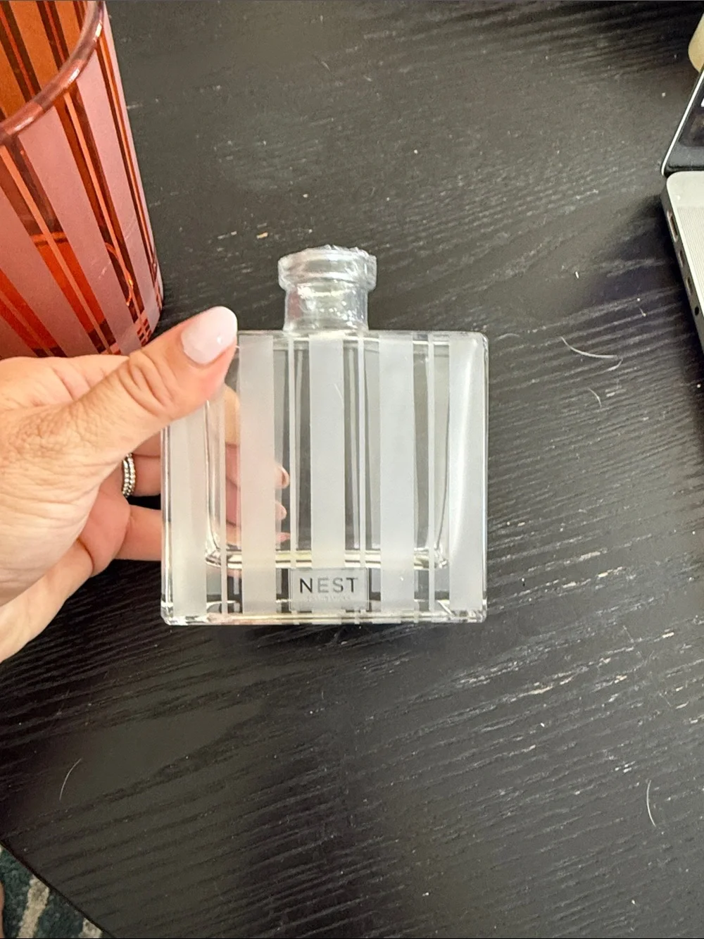NEST Fragrances Clear Glass Reed Bottle and Orange Striped Glass Votive